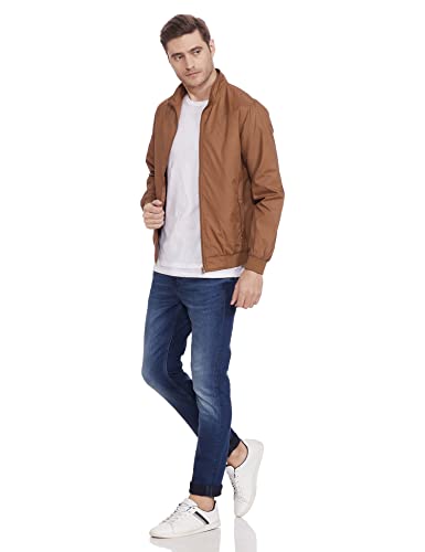 Allen Solly Men's Solid Polyester Blouson Jacket (ASJKOBOPZ49688_Light Brown_Small)