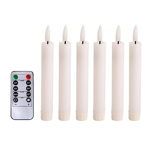 CALANDIS® 6X Led Candles 3D Wick Flameless Taper Candles for Wedding Party White | 6 Led Candles 1 Remote Control