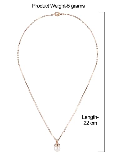 ZAVERI PEARLS Rose Gold Cubic Zirconia Pearl Pendant With Chain Brass Necklace For Women -ZPFK16193