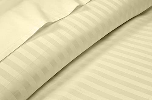 PINGAKSHA BEDDING Ultra Soft & Luxurious 4 Piece Bedsheet Set- 600TC Flat Sheet, Fitted Sheet (12" Snug Fit) 2 Pillow Cover- 100% Cotton Wrinkle Free Bedding-Ivory Stripe,Double Size