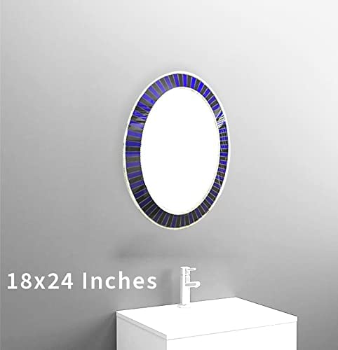 Cheval Glass Beveled Elegant and Designer Oval Wall Mirror for Home Decor with MSDF and Hooks - (18 X 24 Inches, Blue)