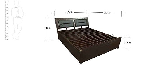 Royal Interiors Doubhead Metal Matte Finish Bed with Hydraulic Storage with Foam Mattress (King Size, Black)