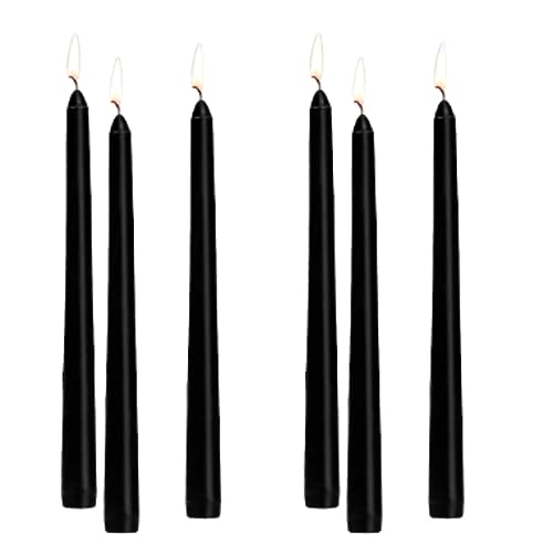 Dolloz Long Black Taper Candles | Elegant Long Candles for Your Home Decor | Each Candle is 10 inches Long, Smokeless & Dripless (Pack of 12)