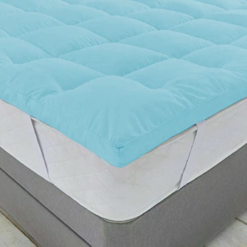 Jaipur Linen 800GSM Hollow Fibre Mattress Padding/Topper for 5 Star Hotel Feel- Sky Blue-Large Callifornia King Size Bed-78 Inch X 84 Inch