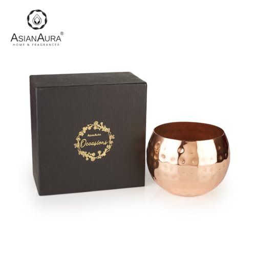 Asian Aura Scented Soy Blend Candle in Hammered Copper Jar with Gift Box | Smokeless, Long-Lasting Aroma Candle for Home Decor, Events, Relaxation, and Gifting (Lemongrass, Pack of 1)