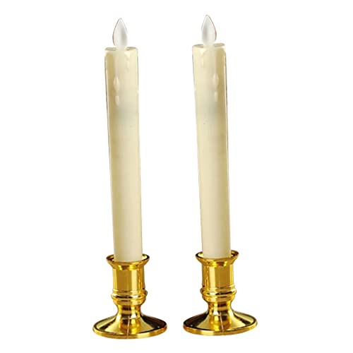 CALANDIS 2pcs Warm LED Candle Romantic Swing Flame Real Candles Home Wedding Gold B