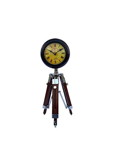 Sky Tripod Table Wooden Round Shelf Desk Clock