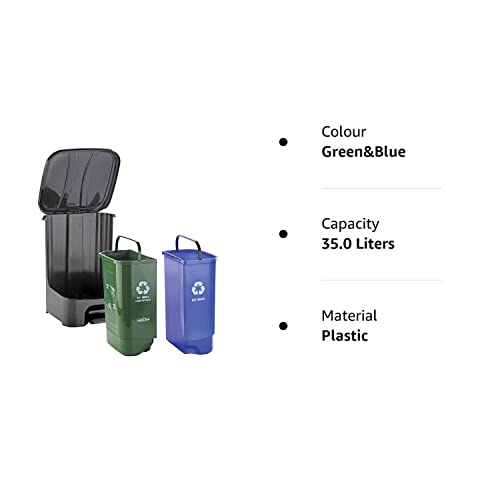 Nayasa superplastt Twin Bin Dry and Wet Waste Dustbin (35 L), Plastic, Green and blue, Step-On