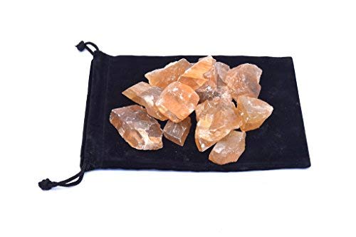 Zentron Crystal Collection Rough Honey Calcite Stones with Velvet Bag (1 Pound)