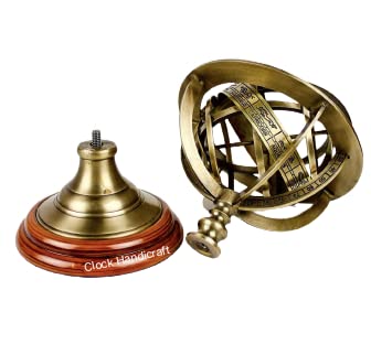 Clock Handicraft Pure Brass Base Wood Armillary Sphere Globes is a Beautiful Table Decor Designer 9 Inch