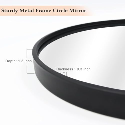 Black Round Mirror for Bathroom,Round Wall Mounted Mirror 10,12,14,16inch, Metal Framed Rustic Black Circle Mirrors for Wall Bathroom Entryways Living Room (12 INCH)