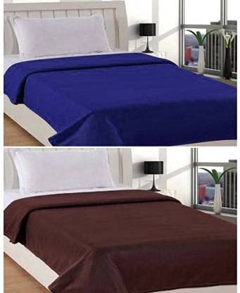 KEERRAZ Attractive 150TC Solid Polar Single Fleece Blanket (60 * 90) (2, Blue,Brown)