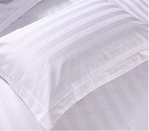 YASHI DECOR 150 TC Glace Cotton Plain Stripe King Size Double Bedsheet with 2 Pillow Cover for Home, Hotel, Guest Room (108 X 108) Inch White-Pack 3