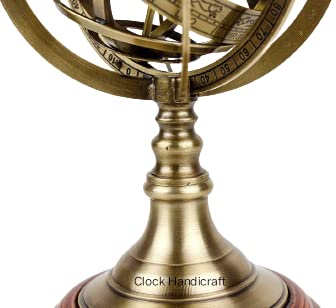 Clock Handicraft Pure Brass Base Wood Armillary Sphere Globes is a Beautiful Table Decor Designer 9 Inch