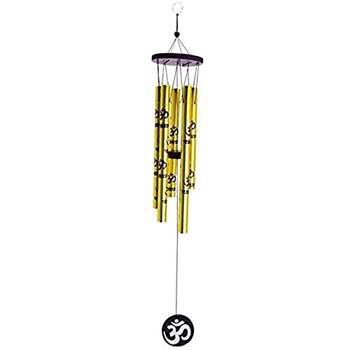 Arnav Feng Shui Metal Wind Chimes with Om Printed on Five Pipes for Good Luck (Golden)