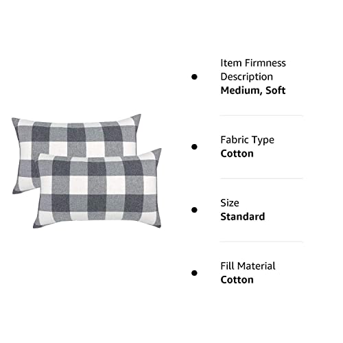 Deevine Craft Medium Hard Cotton Pillow Set of 2 Pillows Gingham Plaid (Size 16 x 26 inches) Black and White Checked