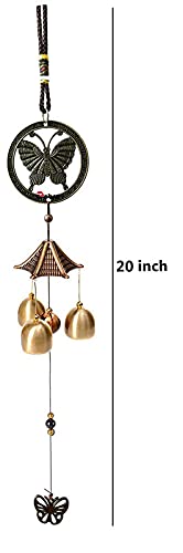 Zobro Butterfly Metal Wind Chimes for Home Balcony Garden Positive Energy, Home Decor Hanging Long Brass Bells Gifts for Loved Ones 3 Bells