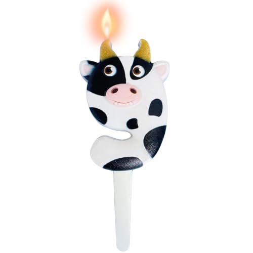 Cow Number 9 Birthday Candle, 9th Birthday Farm Party Supplies, Cute Cow Pattern Number Candle for Birthday Cake Topper Decorations