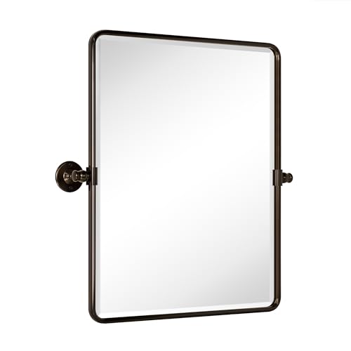 TEHOME 20x24'' Oil Rubbed Bronze Pivot Bathroom Vanity Mirror 24x20'' Metal Framed Dark Bronze Rectangle Tilting Beveled Vanity Mirrors for Wall