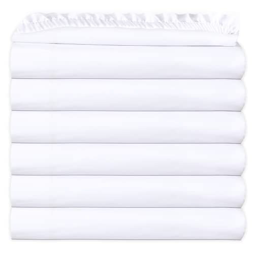 GOLD TEXTILES King White Fitted Sheets Pack of 6 (78x80+14 Inches) Polycotton T200, Percale Weave - Economy Bed Sheet for Home Bedding, Hospital, Massage Table Hotel, Easy Care, Soft Feel (6, King)