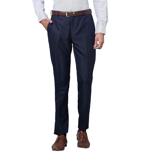 Raymond Men's Slim Fit Polyviscose Blend Flat Front Structure Pattern Dark Blue Formal Trouser (Size: 34)-RMTS04735-B8