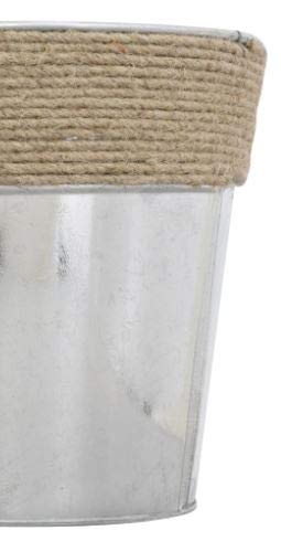 (2) Metal Bucket Vases Planter with Rope Jute Accent Rim, 5.5 in Rim x 5.5" Tall Aluminum organizing Live and Artificial Plants Décor - Steelpangal