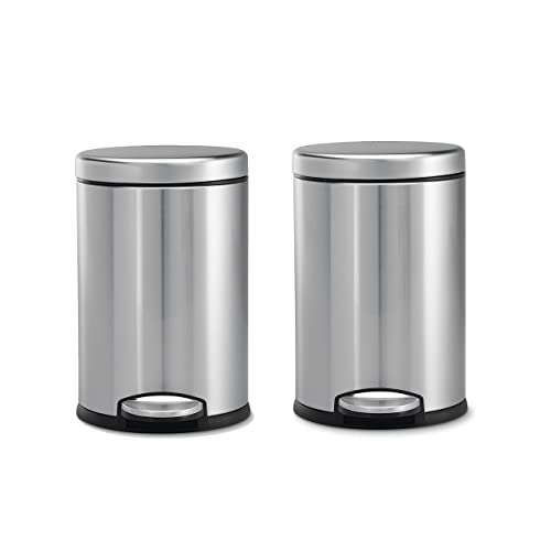 MOFNA Stainless Steel Plain Pedal Dustbin With Buckets (7"X10") (Set Of 2, 5 -Liter)