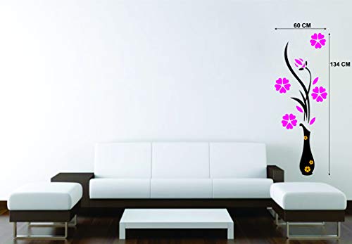 Flower Vase Magenta Self Adhesive VinylWaterproof Decorative Wall Stickers for Hall, Bedroom, Kitchen and Furniture