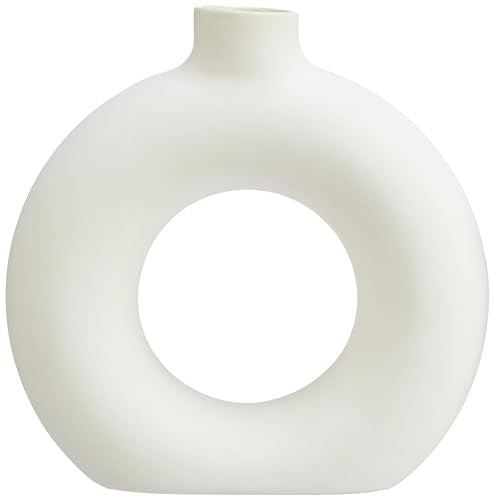 Amazon Basics Artisan Crafted Ceramic Donut Shaped Vase for Unique Home Decor Accent - Pack of 1