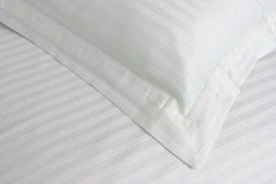 Toro Blu 210TC White Satin Stripe Super King Size Bedsheet Set - 100% Cotton, 9ft x 9ft with 2 Pillow Covers for Hotel & Home Us