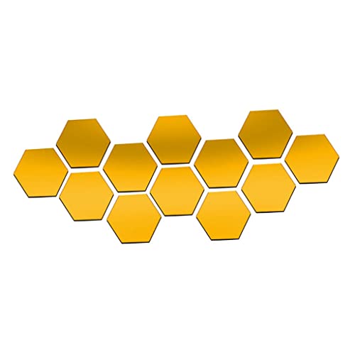 ATORSE® 12X 3D Hexagon Wall Stickers Mirror Acrylic DIY Home Decor Gold 70X40Mm