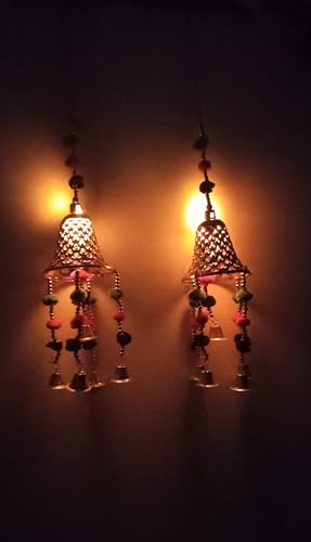 Door Hanging Wind Chime (latkan) in Golden Colour with Lamp Best Gift for Diwali and Other Celebrations