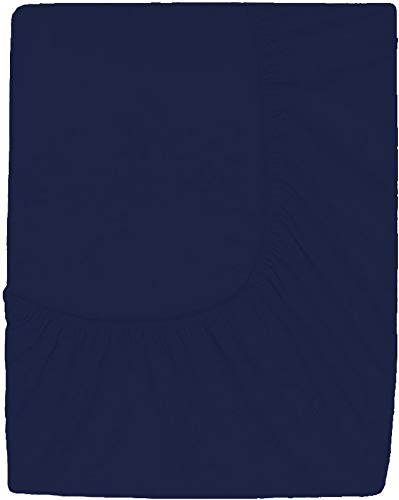 Sweet Dream's 850 Collection Egyptian Cotton Fitted Bedsheet 4 to 12 Inch Matress 15" Drop Doube Bed (48x75) Inches (4 by 6.3) Feet + 2 Pillow Covers (18x28), Navy Blue