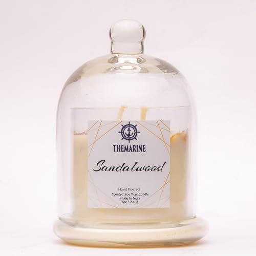 THEMARINE Sandalwood Scented Soy Wax Bell jar Candle | Natural Soy Wax | No Smoke Wick