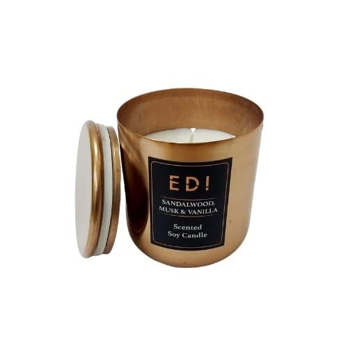 Virgo Creations EDI Metal Jar Candle, Scented Soy Wax, Sandalwood-Musk-Vanilla Fragrance, Rose Gold Finish Metal Candle with Lid, Home Decor, Size 7x7x8 cm, Pack of 1