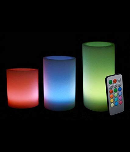 AARNAVKART LED Yellow Flickering Flame Pillar Candles| Remote Operated | 3 Colour Change| Set of 3| Pure White