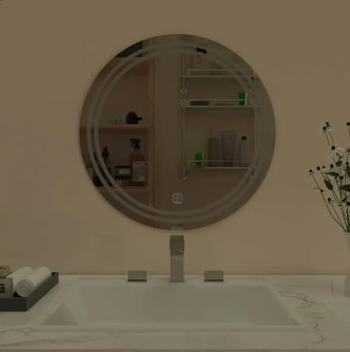 TINITALO Bathroom LED Mirror Home Mirror Wall Mirror with Touch Sensor, 3 Light Effects, Glass, Round LED-80 (24 x 24 Inch)