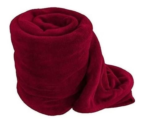 Wavva® Plain and Printed Fleece 2 Single Bed Blankets-Maroon,Printed (Set of 2)