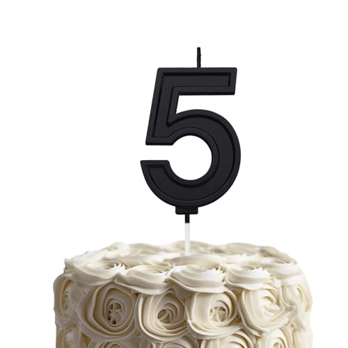 Black 5 Number Birthday Candle for Cake, 2.76 Inch Number Cake Candles for Wedding Anniversary Decoration Happy Birthday Party Celebration