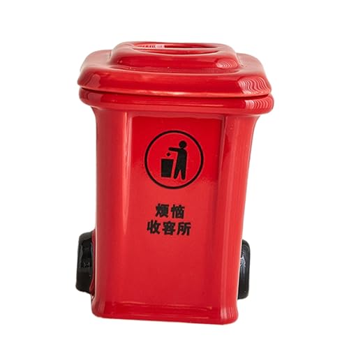 Mini Trash Can Shape Ash Holder Ceramic Portable for Living Room Office Desk Red