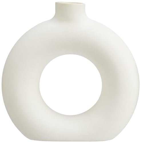 Amazon Basics Artisan Crafted Ceramic Donut Shaped Vase for Unique Home Decor Accent - Pack of 1