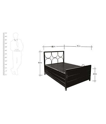 Royal Interiors Circulus Metal Matte Finish Bed with Hydraulic Storage with Foam Mattress (Single Size, Black)