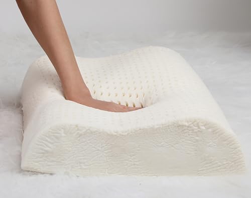 AVI 100% Natural Contour Latex Pillow 35 Density Ultra Plush Latex Foam Bed Pillow for Sleeping, Side and Stomach Sleepers- with Inner Cotton Cover, Pack of 1, White, 60x40x12/10 CM