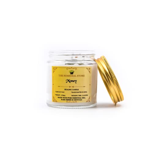 The Remedial Store Healing Ritual Money Candle | Luxury Fragrance | Therapy Candle | Glass Candle | Jar Candle | Soy Wax Candle | Smokeless Wax Candle | 30 Hours Burning Time (Money)