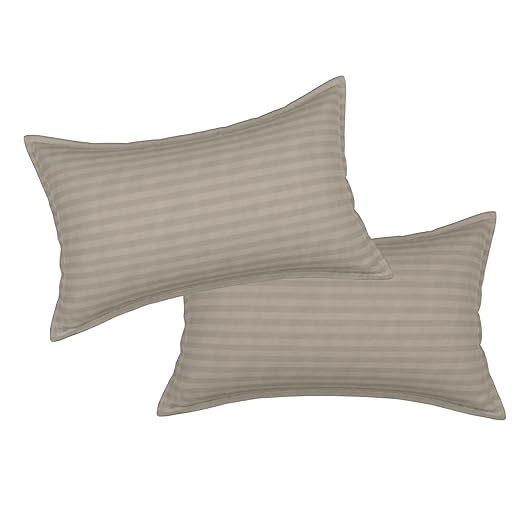 Rf Relaxfeel Microfibr Feeling Satin Stripe Fabric Bed Pillow for Sleeping Set of 2 Beige(17x27)