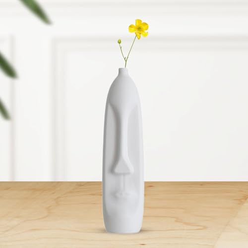 MYADDICTION Human Face Ceramic Vase Practical Home Decor for Cabinet Living Room Bedroom 10cmx39cm White