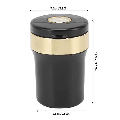 Mini Car Ashtray, Flame Retardant Car Ashtray LED Light Detachable Stainless Steel Inside for Outdoor (Black Gold)