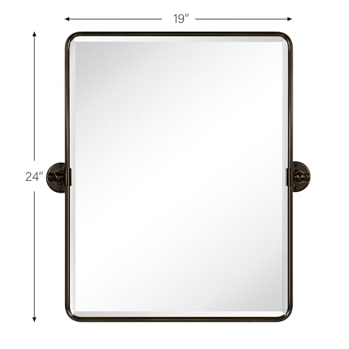 TEHOME 20x24'' Oil Rubbed Bronze Pivot Bathroom Vanity Mirror 24x20'' Metal Framed Dark Bronze Rectangle Tilting Beveled Vanity Mirrors for Wall