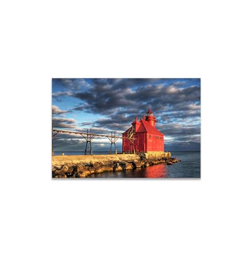 GADGETS WRAP Canvas Gallery Wrap Framed for Home Office Studio Living Room Decoration (14x11inch) - Sturgeon Bay Lighthouse