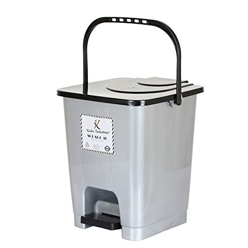 Kuber Industries Premium Plastic Pedal Dustbin 10 Ltr (Grey)-Pack of 2-KUBMART16405